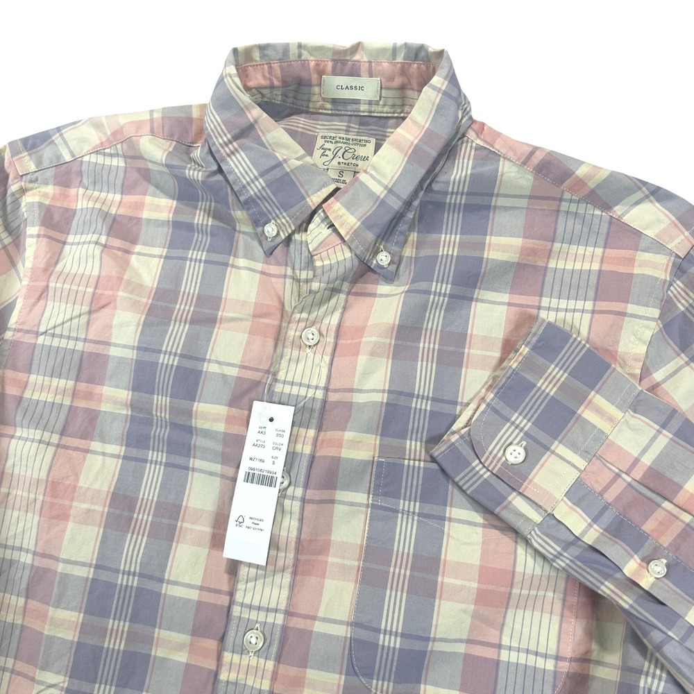 J.Crew Mens Button Down Shirt S Pink Purple Plaid Secret Wash Stretch AA273